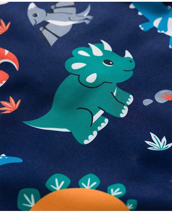 Babyhug Water Repellent Half Raglan Sleeves Legged Swimsuit with Dino Print - Navy Blue