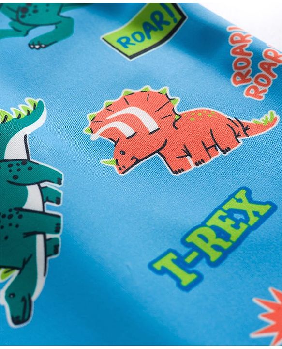 Babyhug Water Repellent Half Raglan Sleeves Legged Swimsuit with Dino Print - Blue
