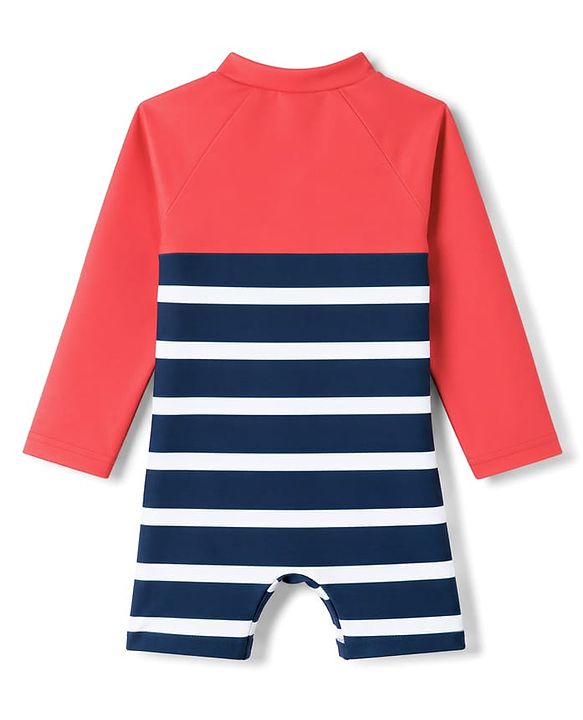 Babyhug Water Repellent Full  Raglan Sleeves Legged Swimsuit - Navy