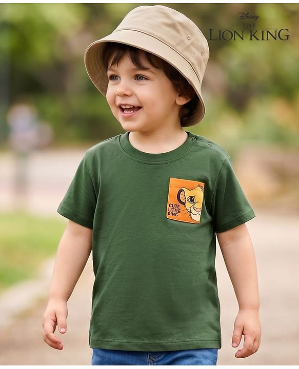 Babyhug Disney Cotton Knit T-Shirt Half Sleeve Round Neck with Lion King Graphic Green 6-9 Months