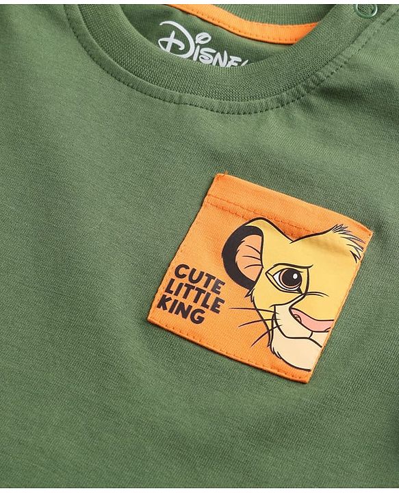 Babyhug Disney Cotton Knit T-Shirt Half Sleeve Round Neck with Lion King Graphic Green 6-9 Months