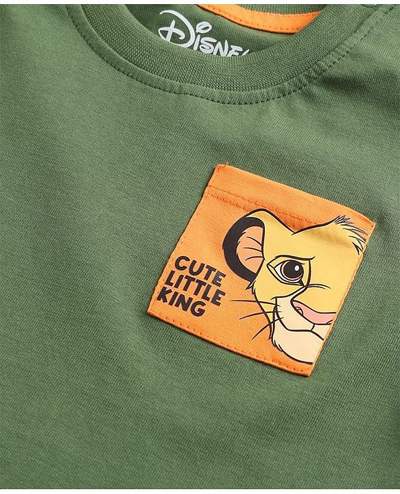Babyhug Disney Cotton Knit T-Shirt Half Sleeve Round Neck with Lion King Graphic Green 6-9 Months