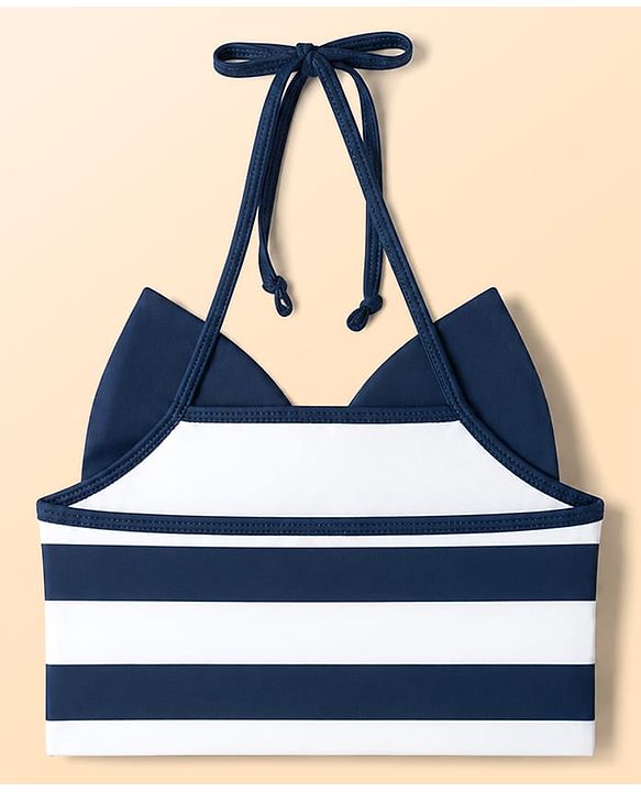 Babyhug Water Repellent Sleeveless Two Piece Striped Swimsuit - Navy