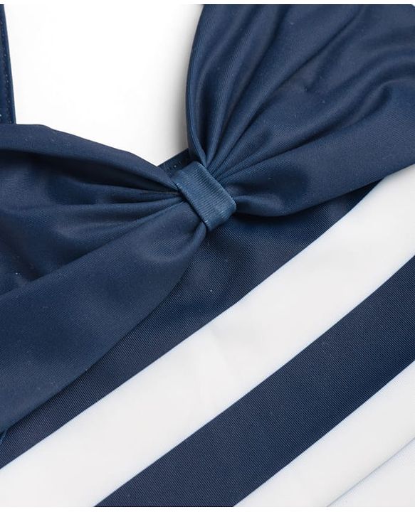 Babyhug Water Repellent Sleeveless Two Piece Striped Swimsuit - Navy