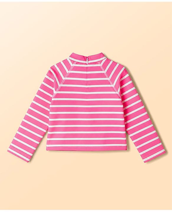 Babyhug Water Repellant Raglan Full Sleeves Two Piece Swimsuit with Stripes & Strawberry Print - Print