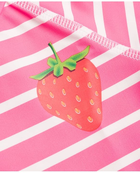 Babyhug Water Repellant Raglan Full Sleeves Two Piece Swimsuit with Stripes & Strawberry Print - Print