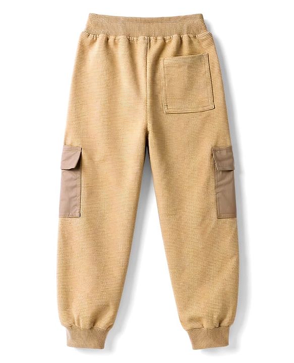 Pine Kids Cotton Knit Full Length Lounge & Track Pants Solid With Embroidery - Beige