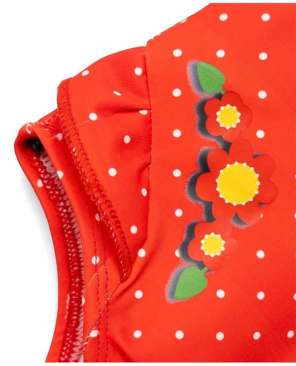 Babyhug Water Repellent Sleeveless V Cut Swimsuit with Polka Dot Print - Red
