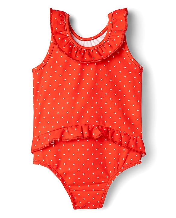 Babyhug Water Repellent Sleeveless V Cut Swimsuit with Polka Dot Print - Red