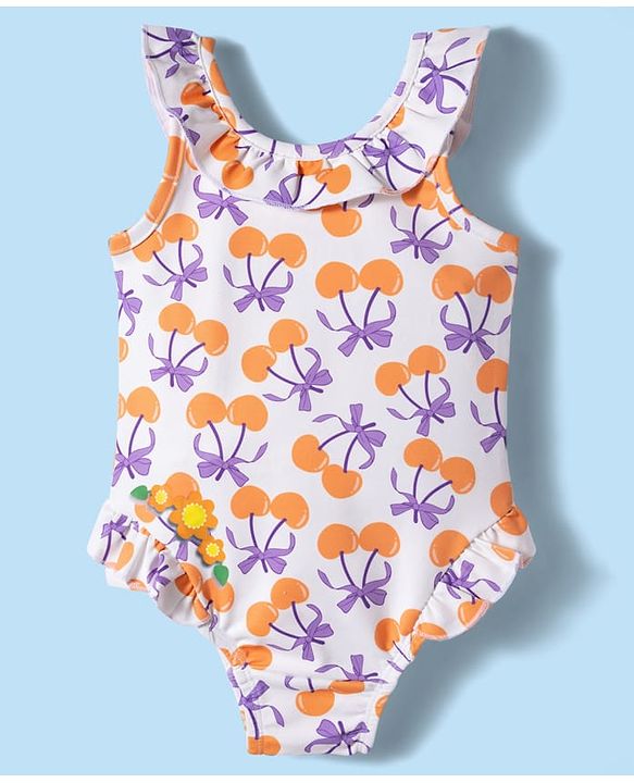 Babyhug Water Repellant Lycra Sleeveless V Cut Swimsuit With Fruit Print - Multicolor