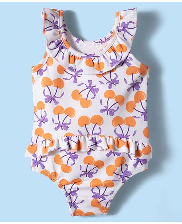 Babyhug Water Repellant Lycra Sleeveless V Cut Swimsuit With Fruit Print - Multicolor