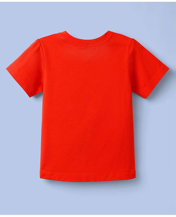 Babyhug 100% Cotton Knit Half Sleeves T-Shirt & Pyjama Night Suit With Star & Text Print - Red