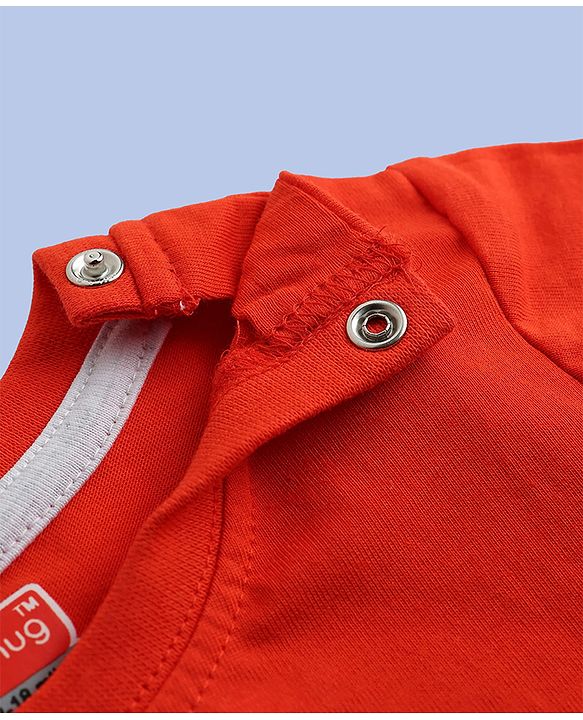 Babyhug 100% Cotton Knit Half Sleeves T-Shirt & Pyjama Night Suit With Star & Text Print - Red
