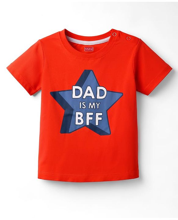 Babyhug 100% Cotton Knit Half Sleeves T-Shirt & Pyjama Night Suit With Star & Text Print - Red