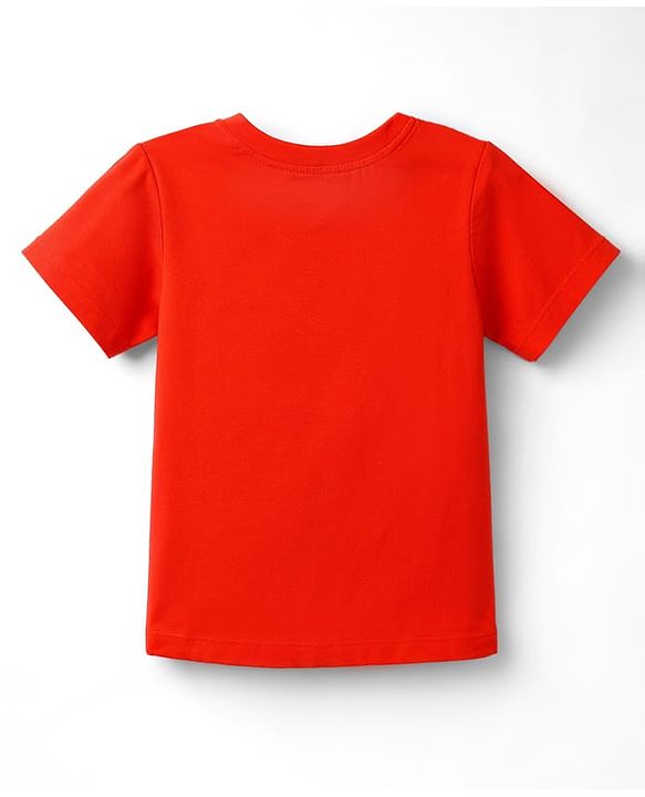 Babyhug 100% Cotton Knit Half Sleeves T-Shirt & Pyjama Night Suit With Star & Text Print - Red
