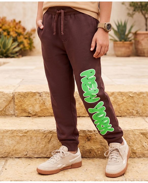 Pine Kids Knit Full Length Text Printed Lounge Pant - Brown