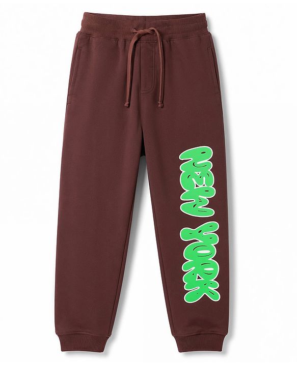 Pine Kids Knit Full Length Text Printed Lounge Pant - Brown