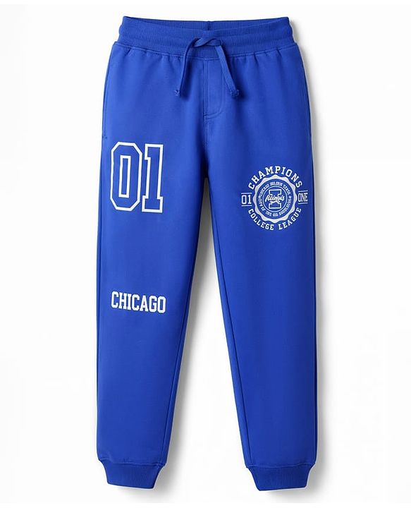 Pine Kids Cotton Knit Full Length Text Printed Lounge Pant - Blue