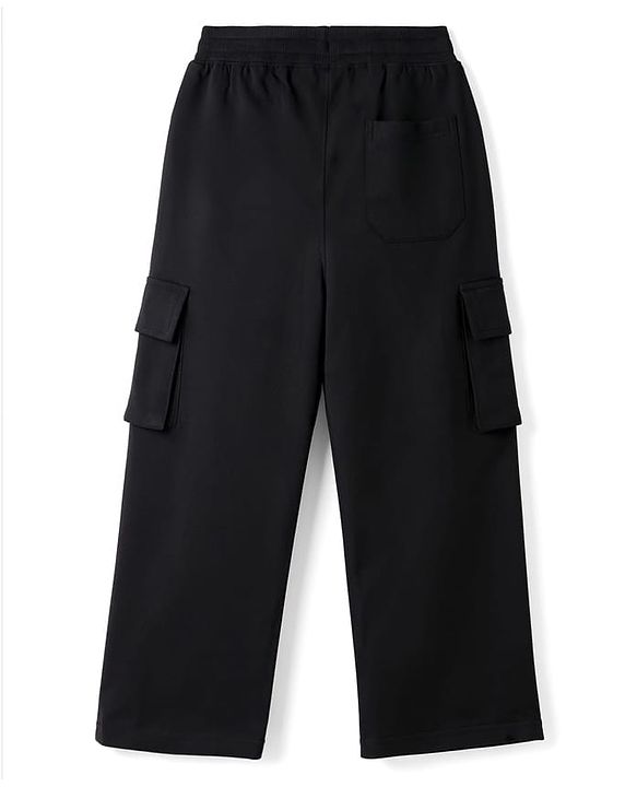 Pine Kids Cotton Knit Full Length Solid Lounge Pant With Cargo Pockets - Black