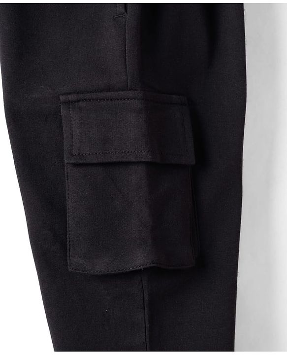 Pine Kids Cotton Knit Full Length Solid Lounge Pant With Cargo Pockets - Black