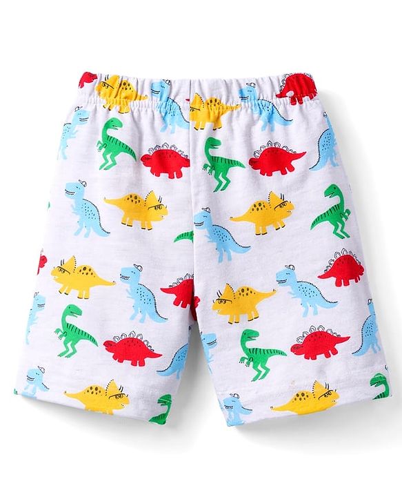 Babyhug Cotton Knit Half Sleeves T-Shirt & Shorts Night Suit With Dino Print - Blue