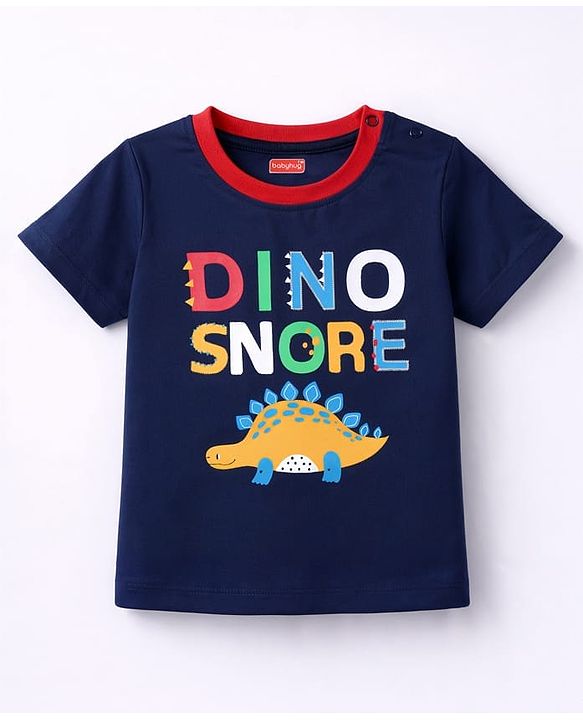 Babyhug Cotton Knit Half Sleeves T-Shirt & Shorts Night Suit With Dino Print - Blue