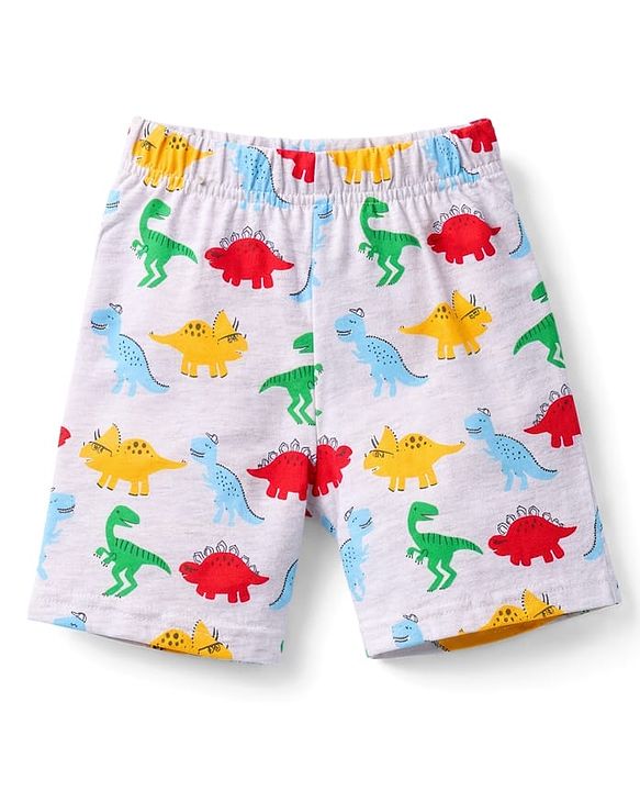 Babyhug Cotton Knit Half Sleeves T-Shirt & Shorts Night Suit With Dino Print - Blue
