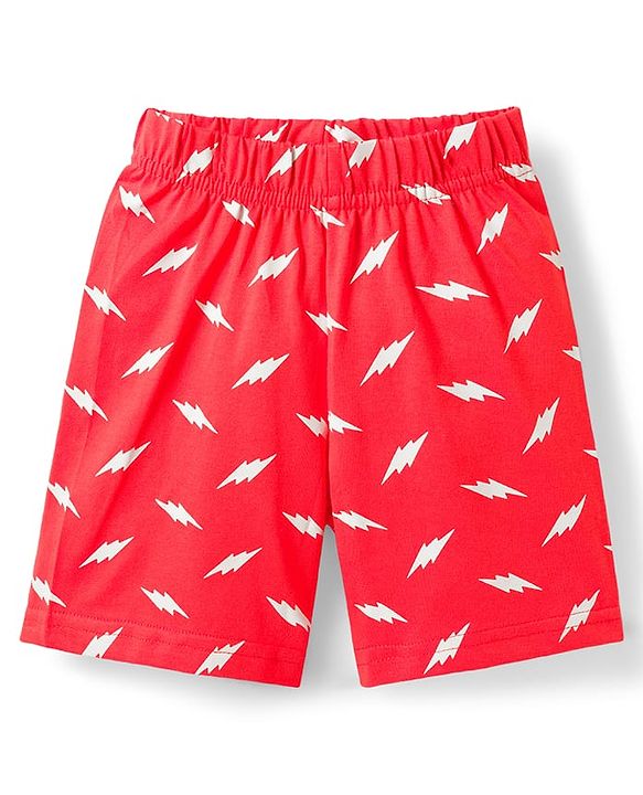 Babyhug 100% Cotton Knit Half Sleeves T-Shirt & Shorts Night Suit With Super Hero Print - White & Red