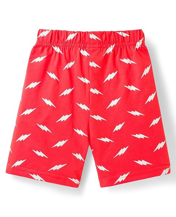 Babyhug 100% Cotton Knit Half Sleeves T-Shirt & Shorts Night Suit With Super Hero Print - White & Red