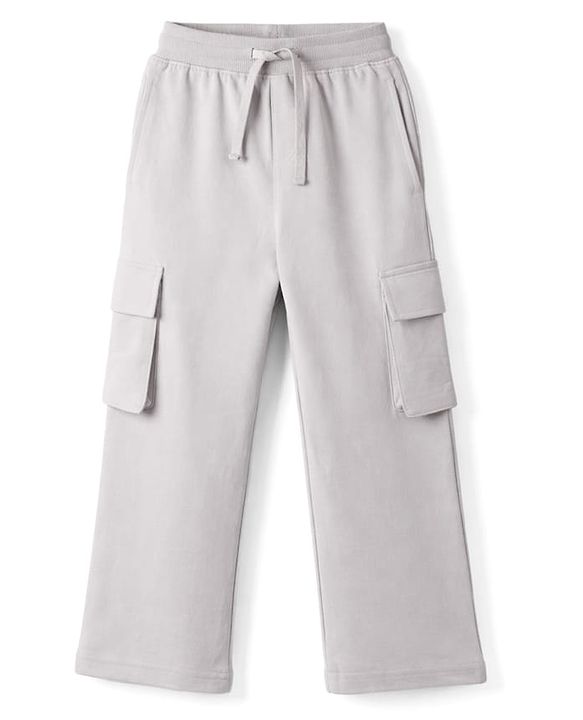 Pine Kids Cotton Knit Full Length Solid Track Pant With Pockets - Grey
