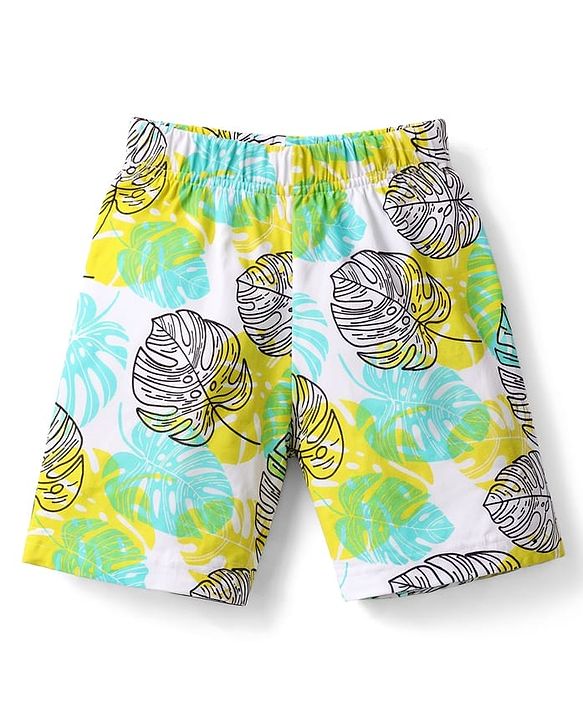Babyhug 100% Cotton Knit Half Sleeves T-Shirt & Shorts Night Suit With Leaf & Dino Print - Blue
