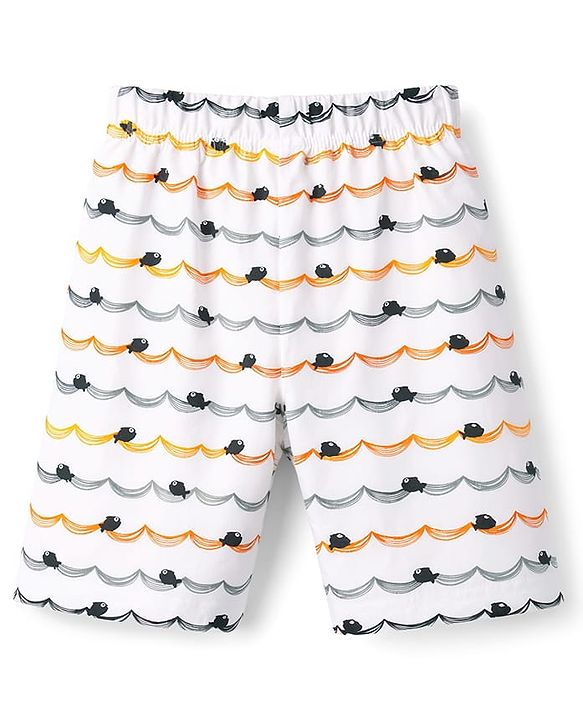Babyhug 100% Cotton Knit Half Sleeves T-Shirt & Shorts Night Suit With Fish Print - Light Blue