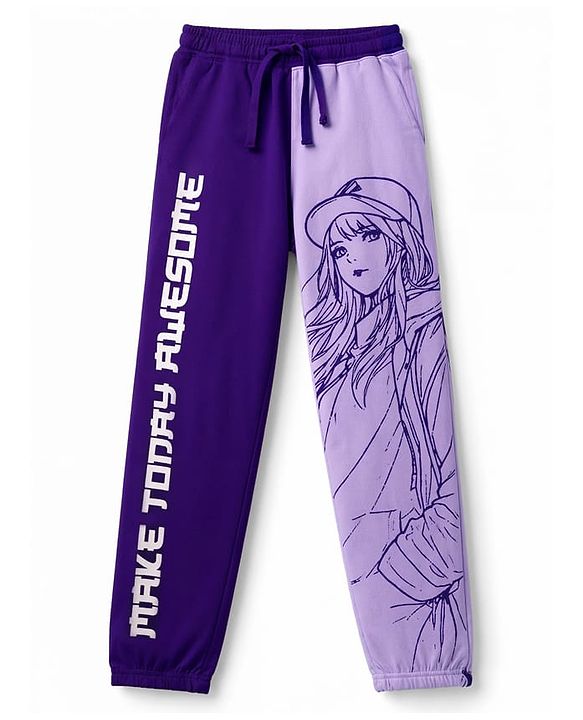 Pine Kids Cotton Knit Full Length Text & Girl Printed Lounge Pant - Violet