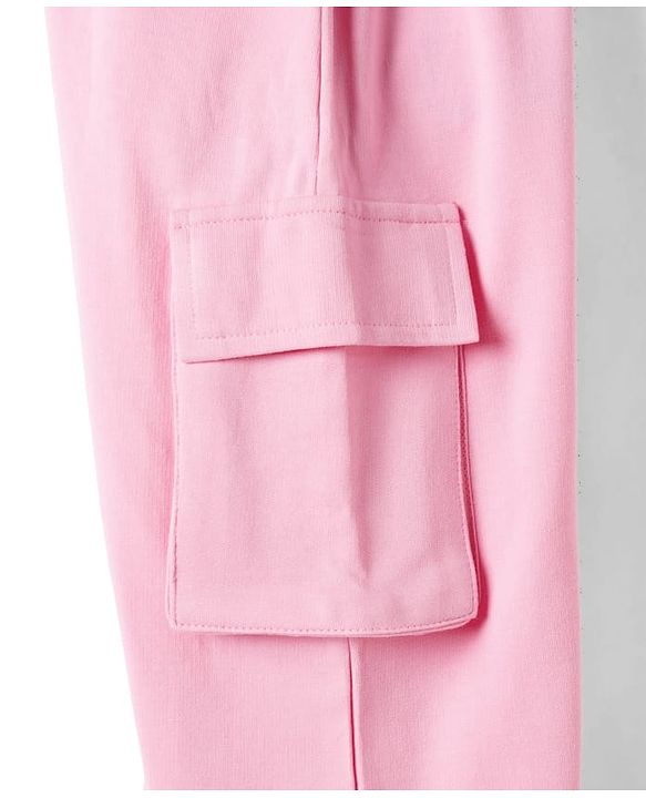 Pine Kids Cotton Knit Full Length Solid Lounge Pant With Cargo Pockets - Pink