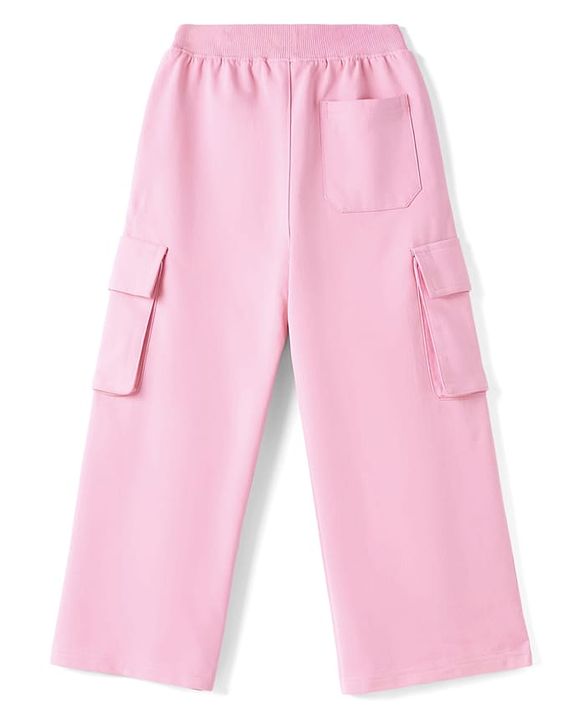 Pine Kids Cotton Knit Full Length Solid Lounge Pant With Cargo Pockets - Pink
