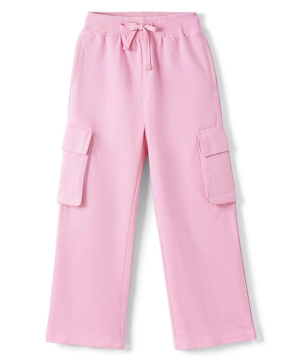 Pine Kids Cotton Knit Full Length Solid Lounge Pant With Cargo Pockets - Pink