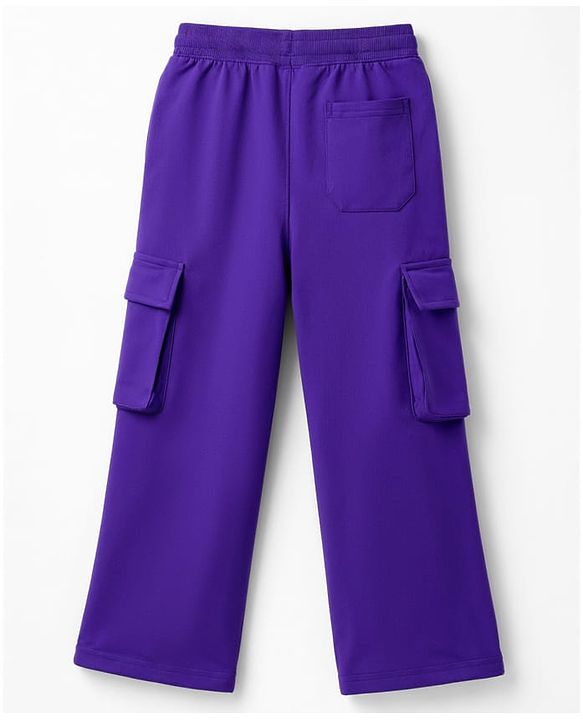 Pine Kids Cotton Knit Full Length Solid Track Pant With Cargo Pockets - Purple