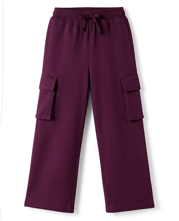 Pine Kids Cotton Knit Full Length Solid Track Pant With Cargo Pockets - Plum