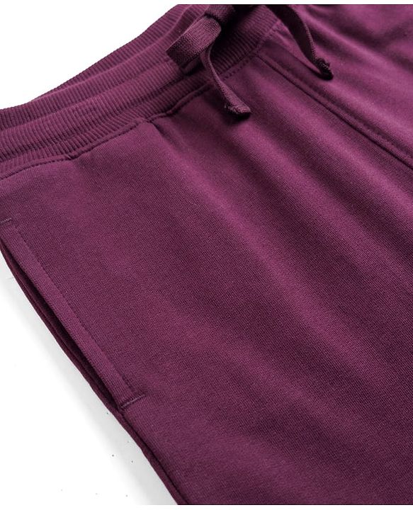 Pine Kids Cotton Knit Full Length Solid Track Pant With Cargo Pockets - Plum