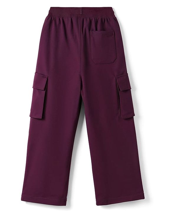 Pine Kids Cotton Knit Full Length Solid Track Pant With Cargo Pockets - Plum