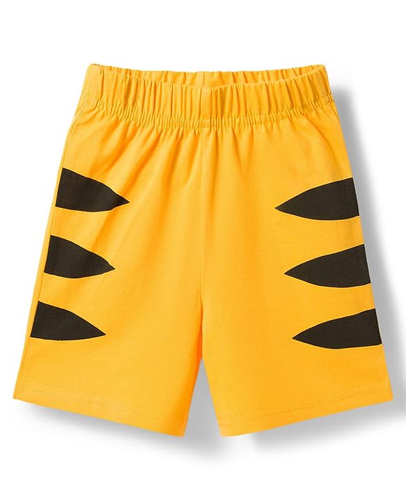 Babyhug 100% Cotton Knit Half Sleeves T-Shirt & Shorts Night Suit With Tiger Print & Applique - Yellow