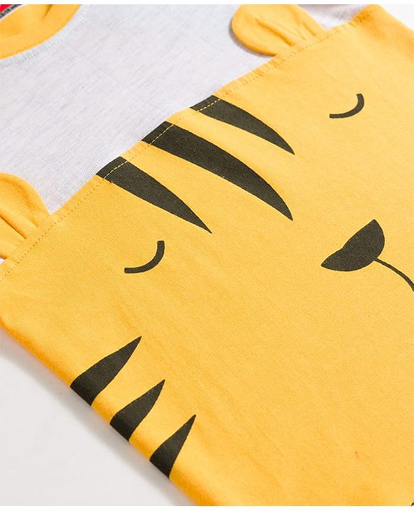 Babyhug 100% Cotton Knit Half Sleeves T-Shirt & Shorts Night Suit With Tiger Print & Applique - Yellow