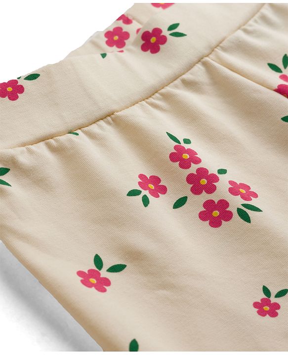 Pine Kids Cotton Lycra Knit Full Length Floral Printed Leggings With Stretch - Ivory