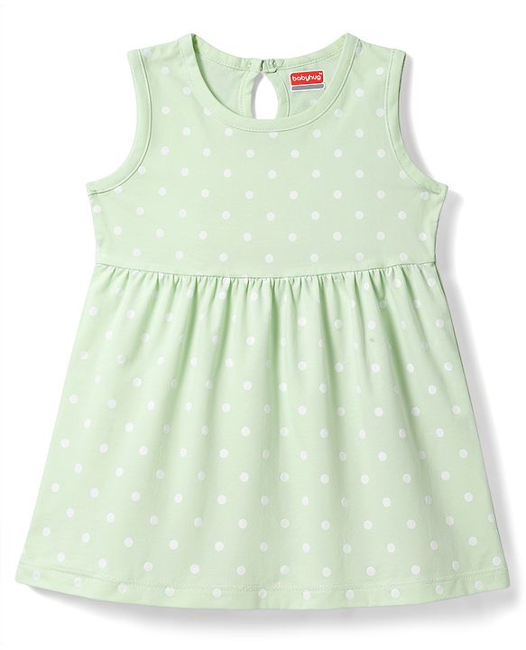 Babyhug Cotton Knit One Piece Dress Sleeveless Polka Dot Green 3-6 Months