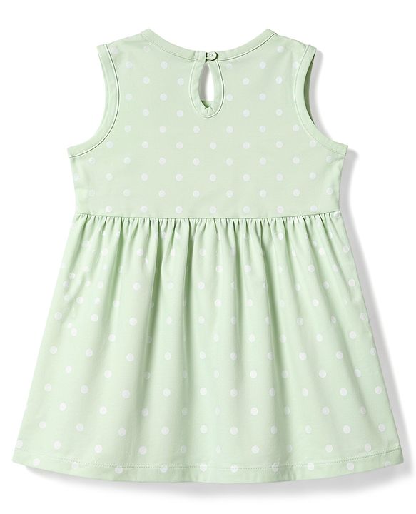 Babyhug Cotton Knit One Piece Dress Sleeveless Polka Dot Green 3-6 Months
