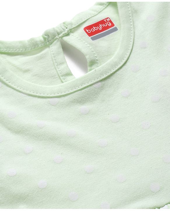 Babyhug Cotton Knit One Piece Dress Sleeveless Polka Dot Green 3-6 Months