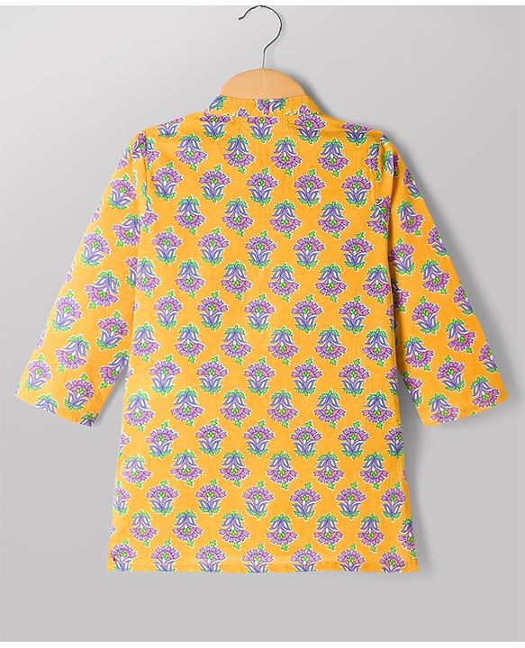 Babyhug 100% Cotton Cambric Woven Full Sleeves Floral Printed Kurta & Pyjama Set - Yellow