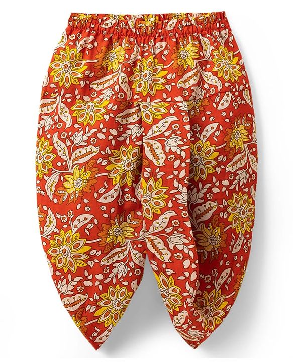 Babyhug 100% Cotton Cambric Woven Full Sleeves Floral Printed Kurta Dhoti Set - Orange