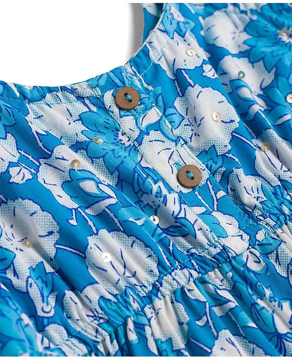 Babyhug Cambric Woven Sleeveless Ethnic Dress With Floral Print - Blue