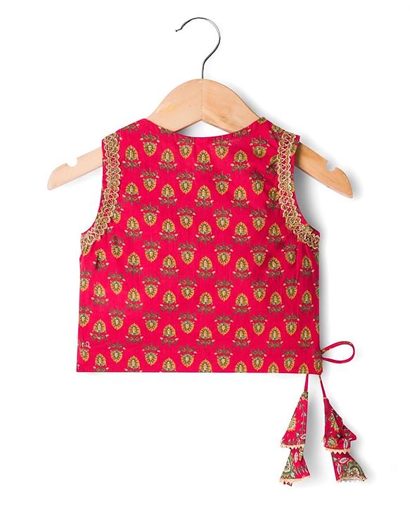 Babyhug Cambric Woven Sleeveless Floral Printed Choli & Lehenga Set With Dupatta & Lace Detailing -Maroon